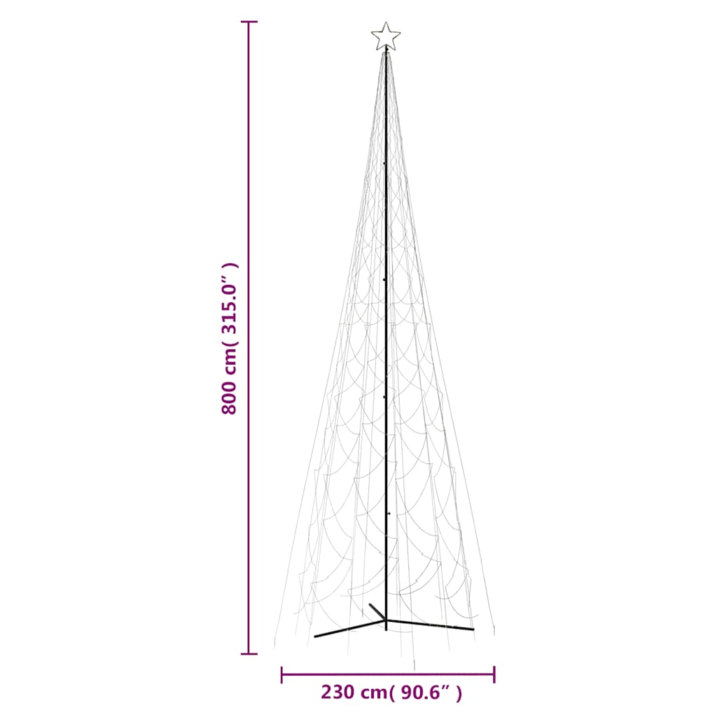 juletræ med kogle, varm hvid, 3000 LED'er, 230x800 cm