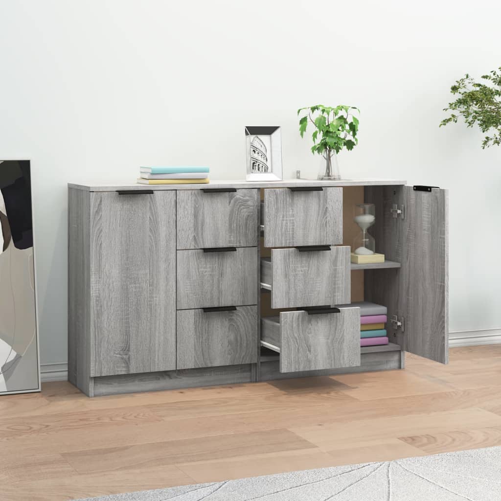 skænke 2 stk. 60x30x70 cm konstrueret træ grå sonoma-eg