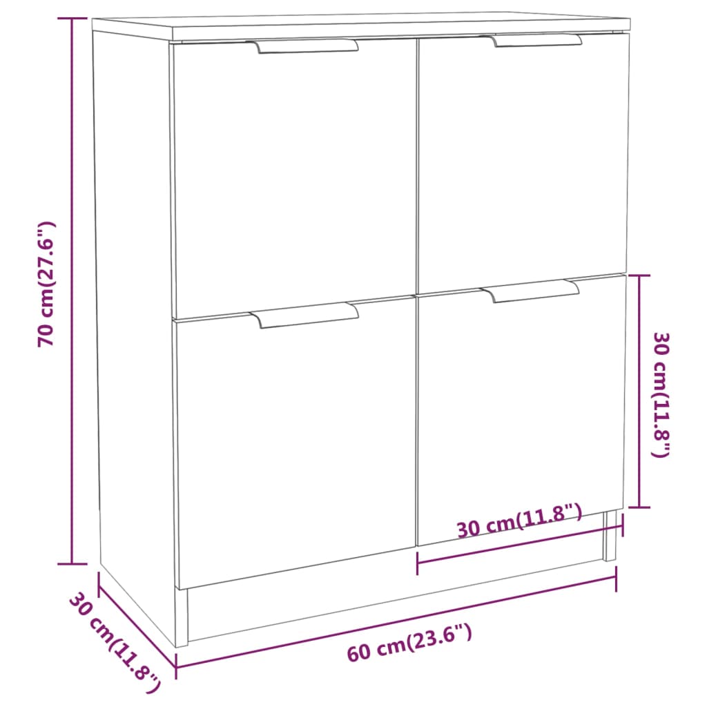 skænke 2 stk. 60x30x70 cm konstrueret træ sonoma-eg