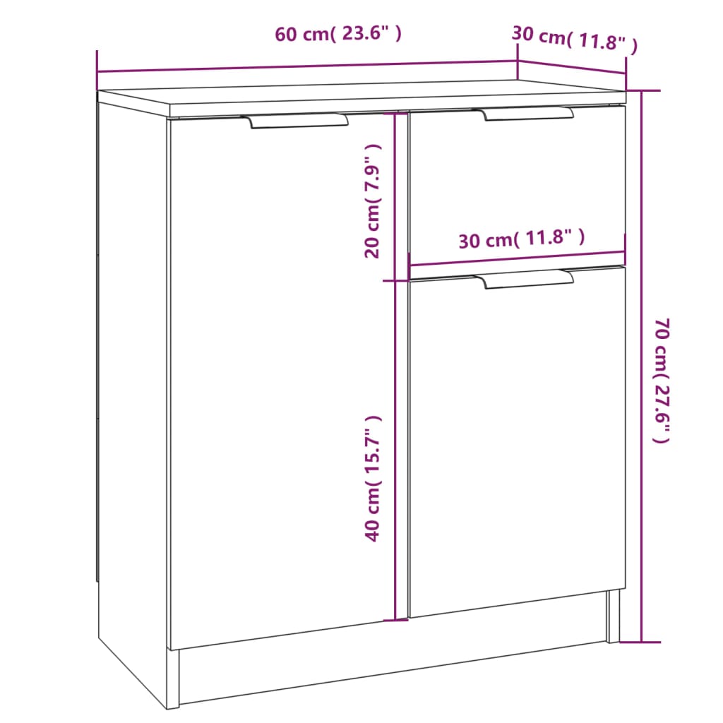 skænke 2 stk. 60x30x70 cm konstrueret træ betongrå