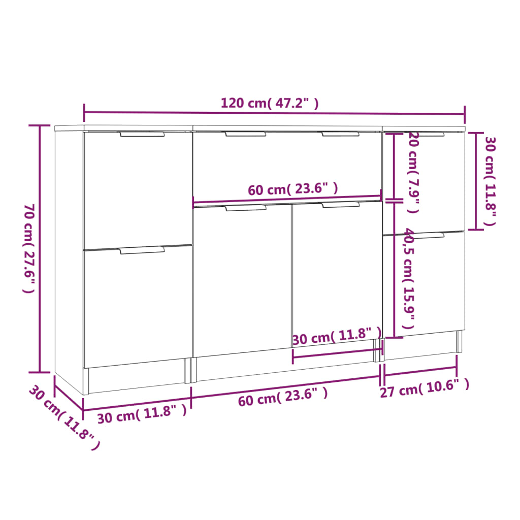 skænke 3 stk. konstrueret træ røget egetræ