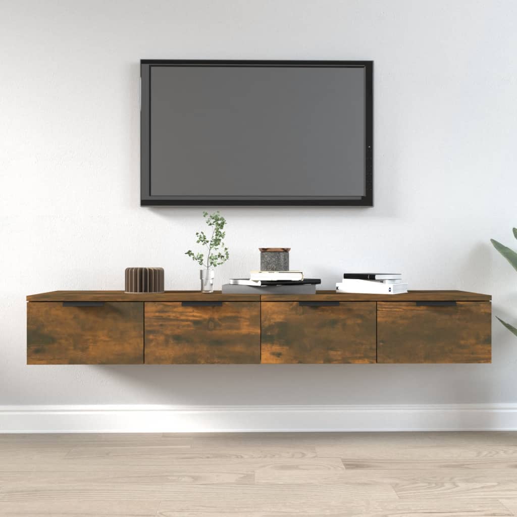 vægskabe 2 stk. 68x30x20 cm konstrueret træ røget egetræsfarve