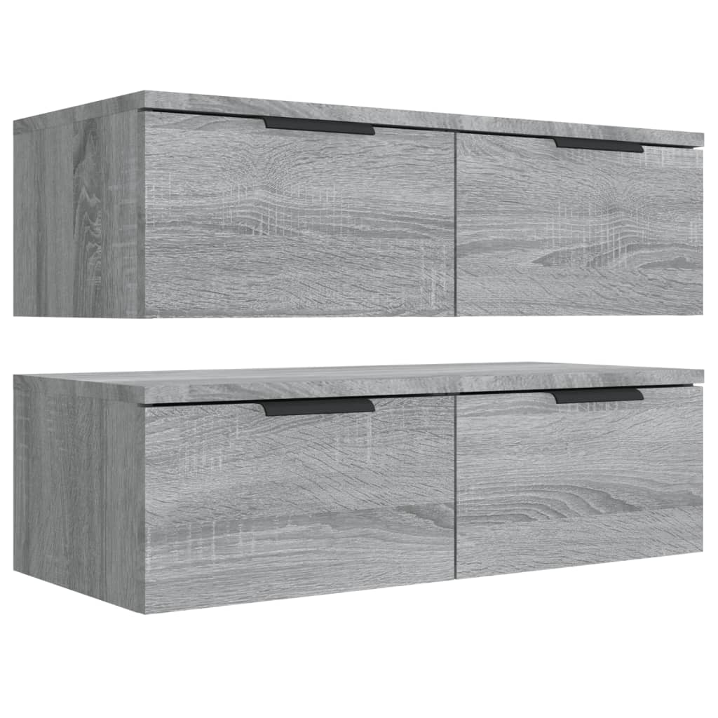 vægskabe 2 stk. 68x30x20 cm konstrueret træ grå sonoma-eg