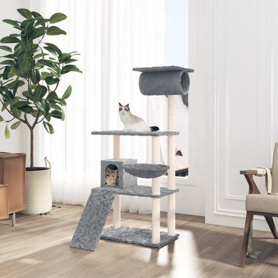 kradsetræ med sisalstolper 131 cm lysegrå