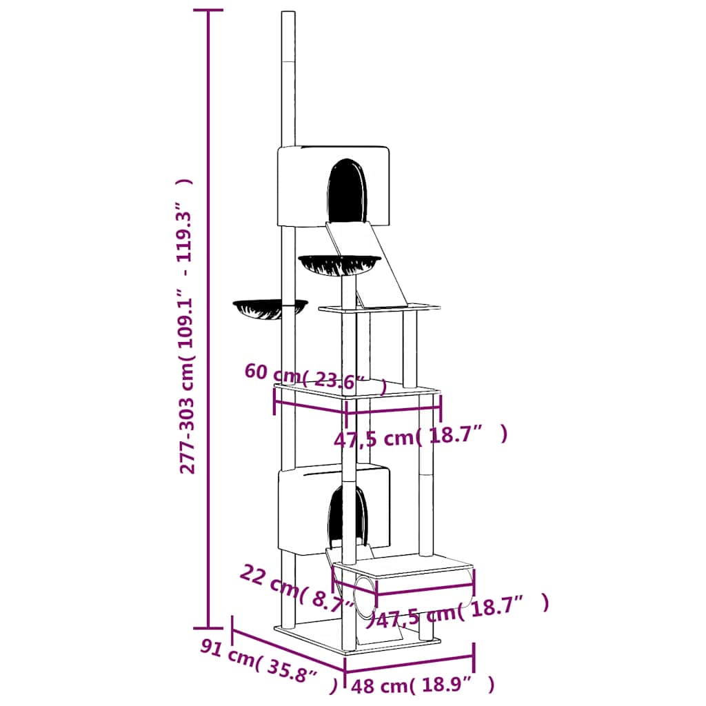 kradsetræ fra gulv til loft 277-303 cm cremefarvet
