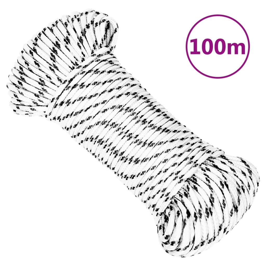 flettet tovværk 5 mm x 100 m polyester hvid