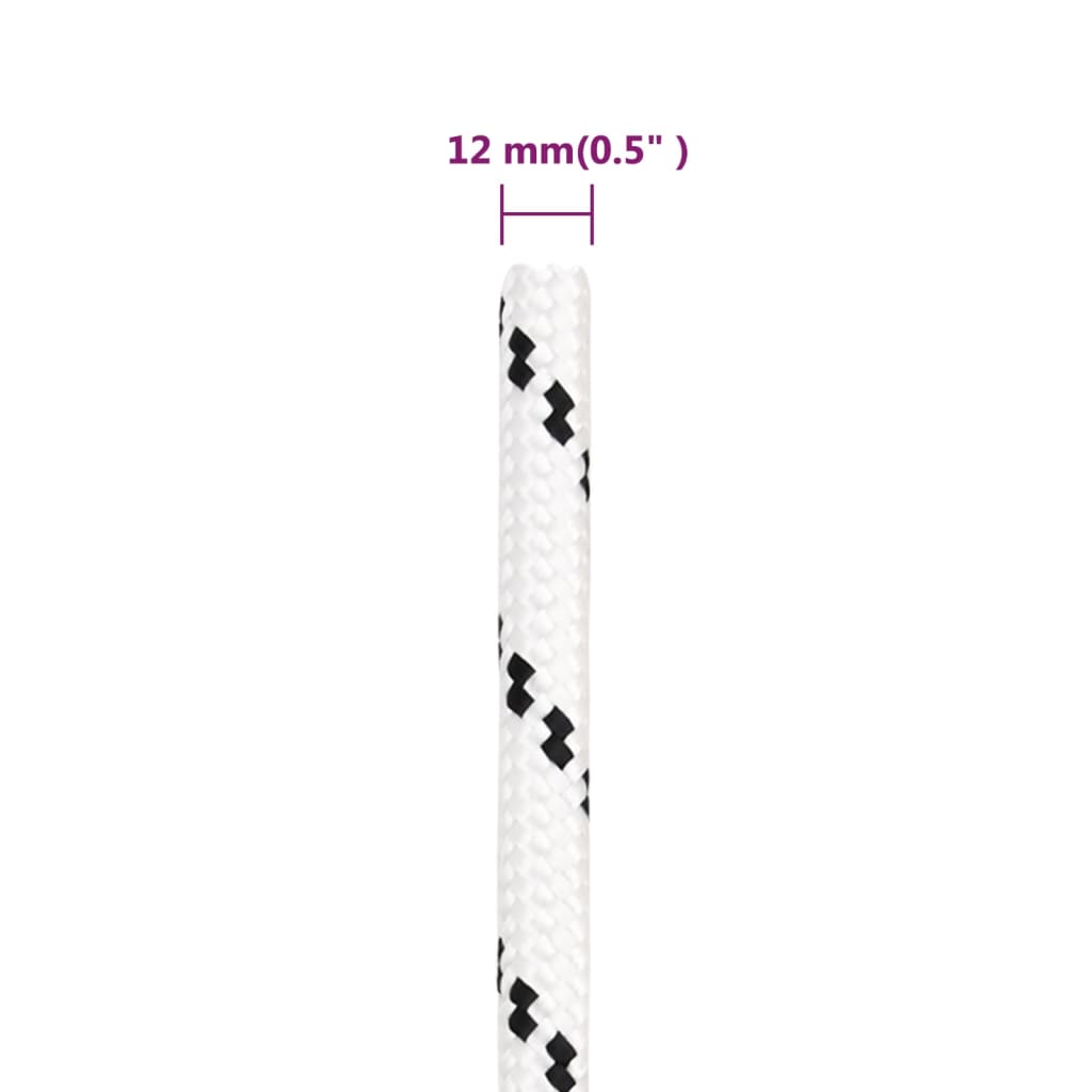 flettet tovværk 12 mm x 25 m polyester hvid