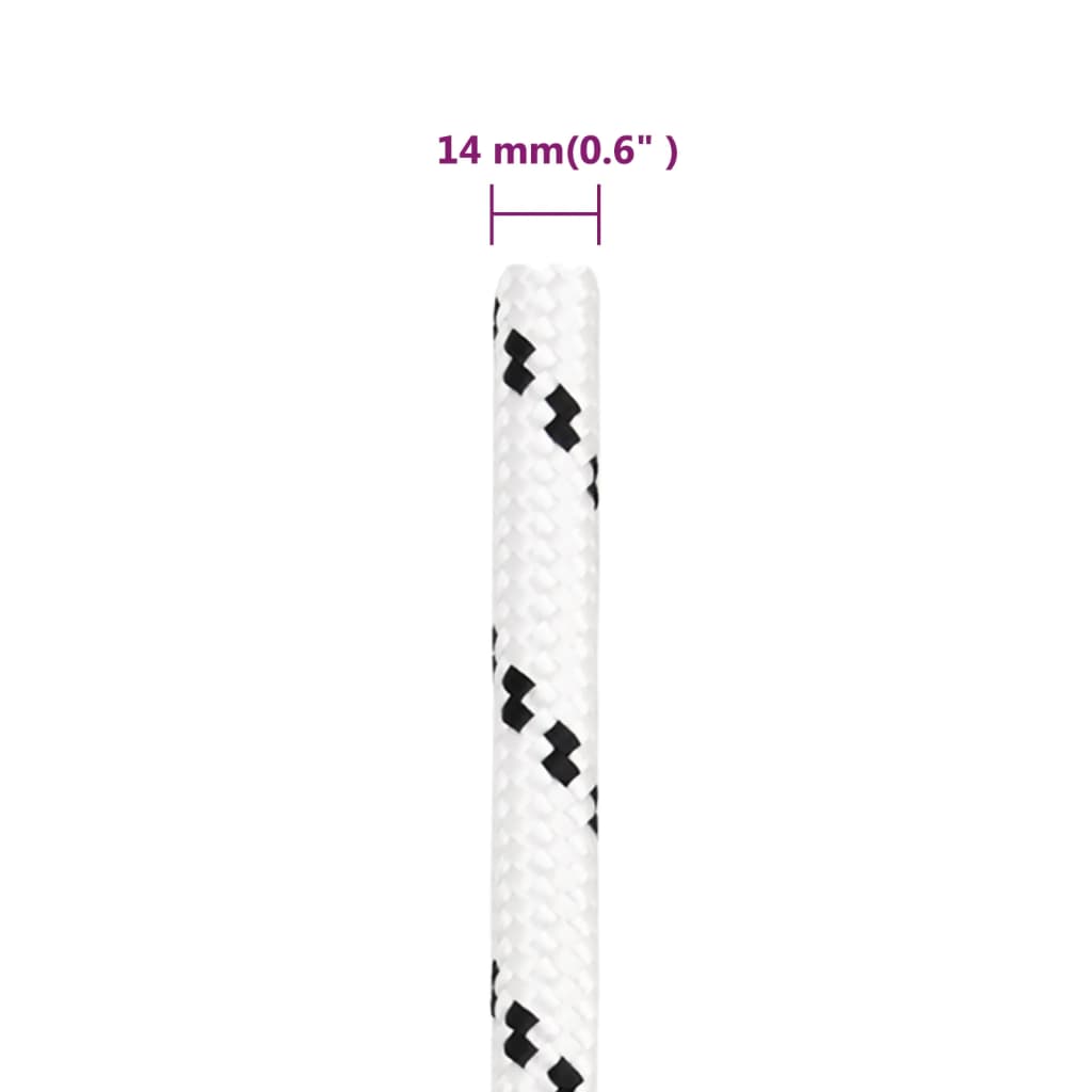 flettet tovværk 14 mm x 25 m polyester hvid
