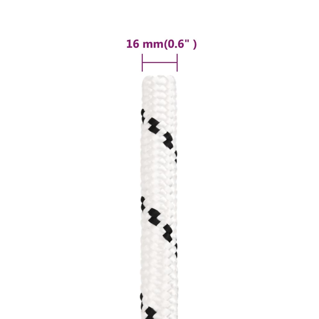 flettet tovværk 16 mm x 50 m polyester hvid