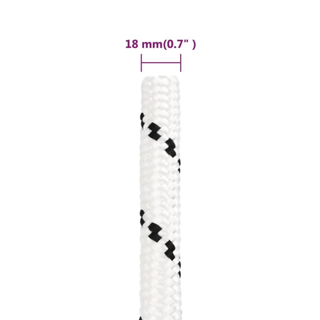 flettet tovværk 18 mm x 25 m polyester hvid