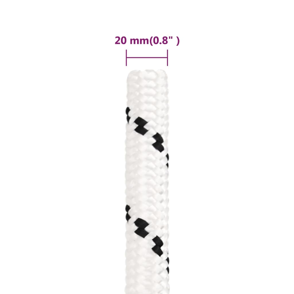 flettet tovværk 20 mm x 50 m polyester hvid