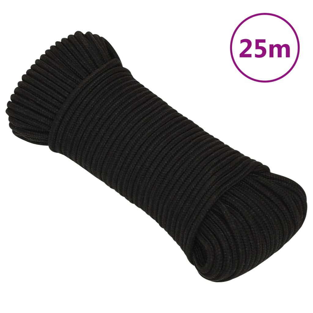 arbejdsreb 5 mm 25 m polyester sort