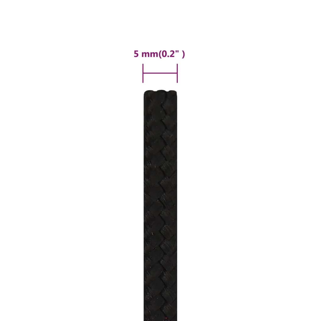 arbejdsreb 5 mm 25 m polyester sort
