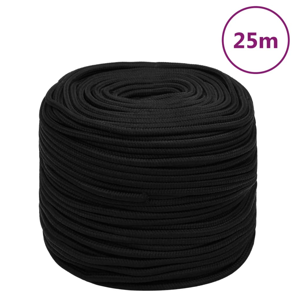 arbejdsreb 8 mm 25 m polyester sort