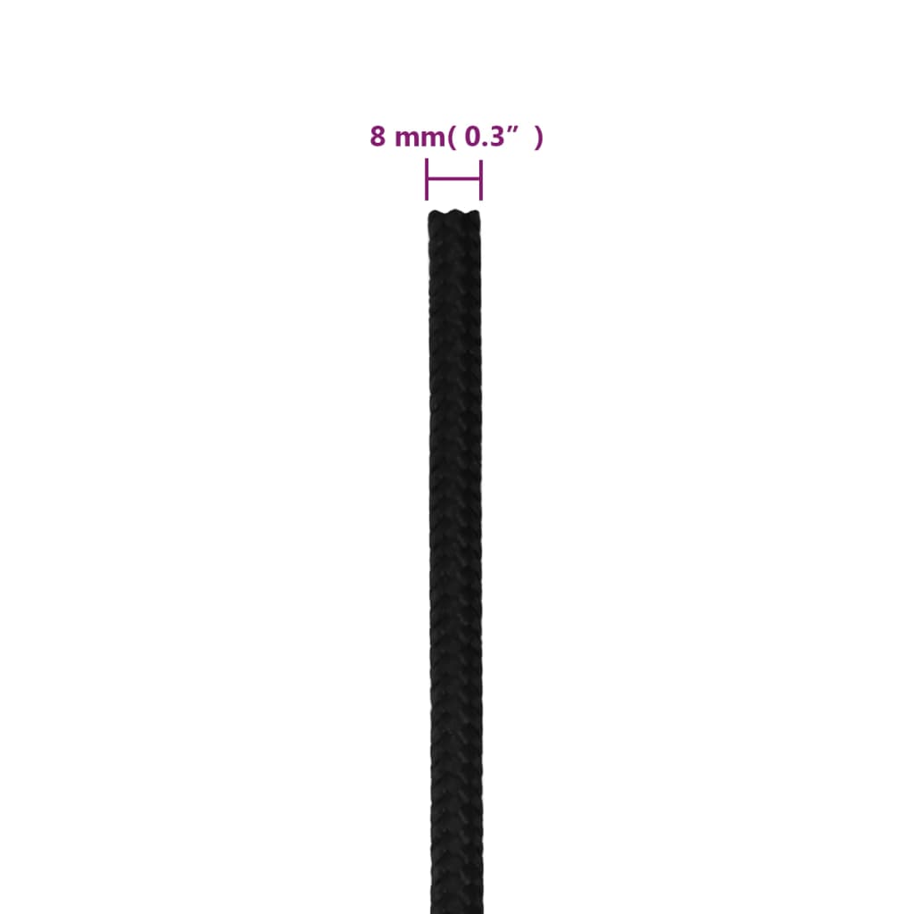 arbejdsreb 8 mm 25 m polyester sort