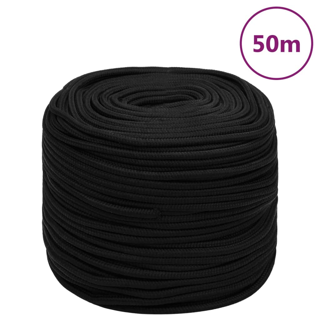 arbejdsreb 8 mm 50 m polyester sort