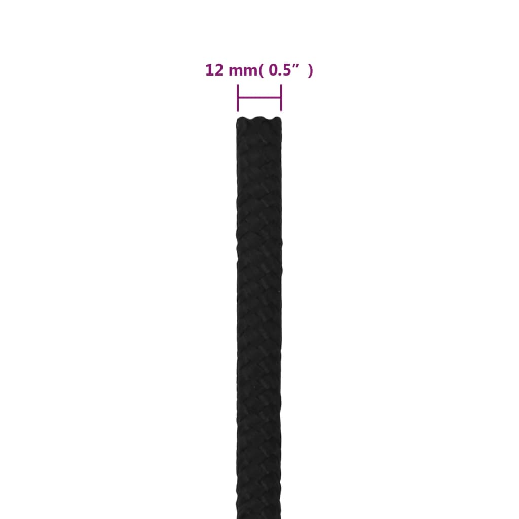 arbejdsreb 12 mm 50 m polyester sort