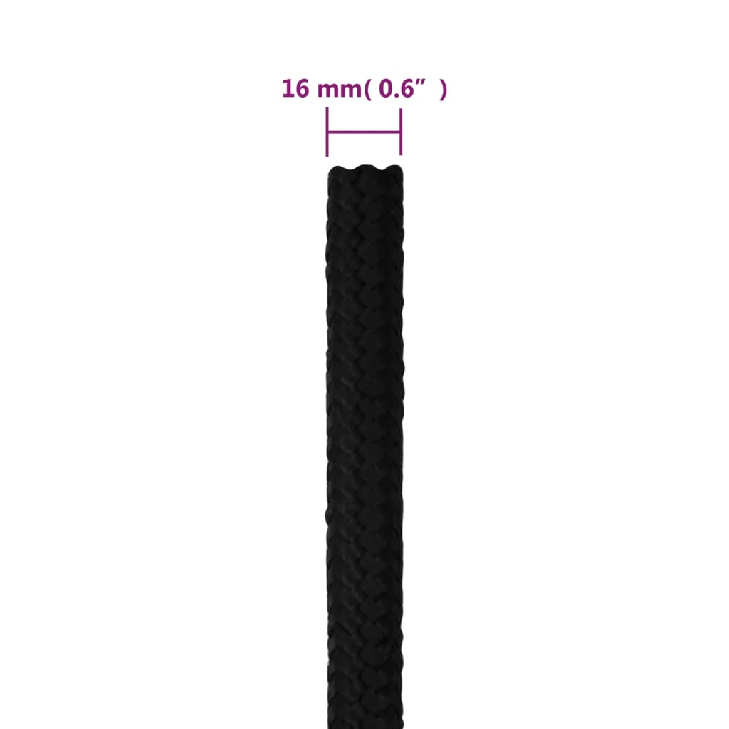 arbejdsreb 16 mm 100 m polyester sort