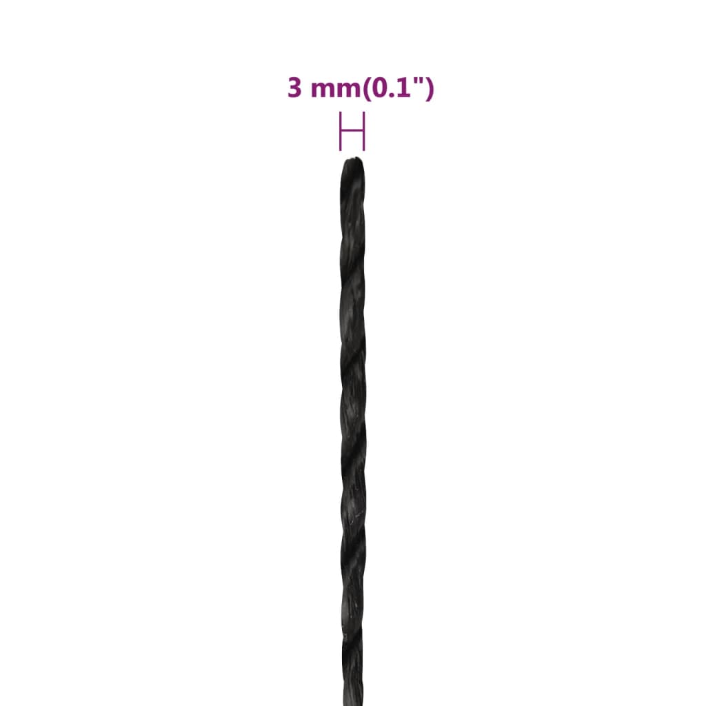 arbejdsreb 3 mm 50 m polypropylen sort