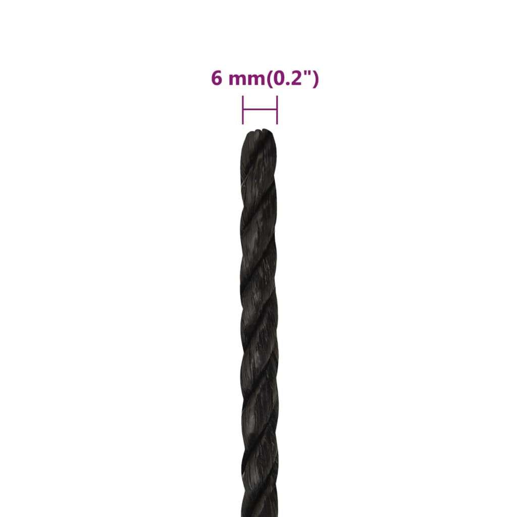 arbejdsreb 6 mm 25 m polypropylen sort