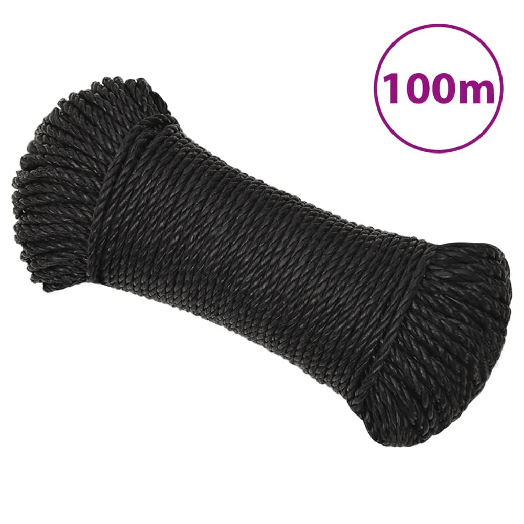 arbejdsreb 6 mm 100 m polypropylen sort