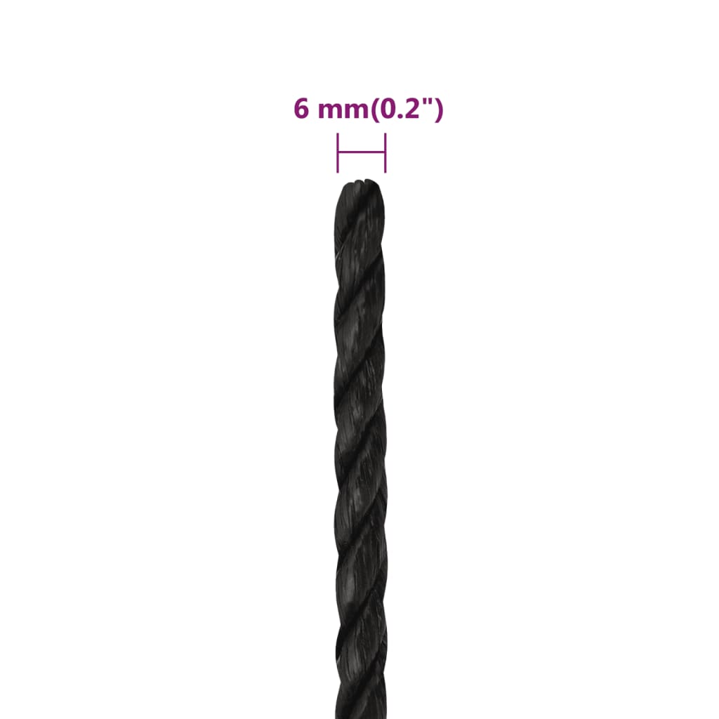 arbejdsreb 6 mm 100 m polypropylen sort