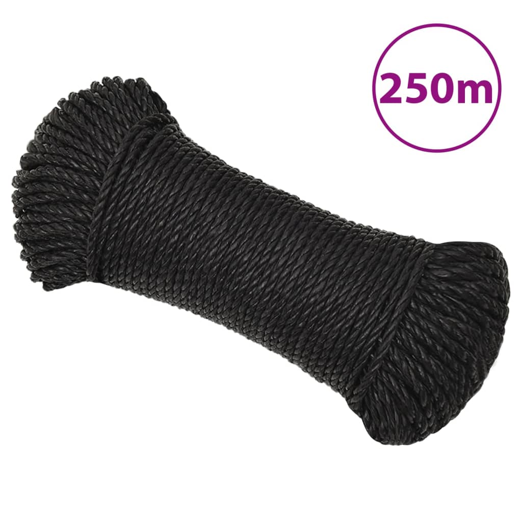 arbejdsreb 6 mm 250 m polypropylen sort