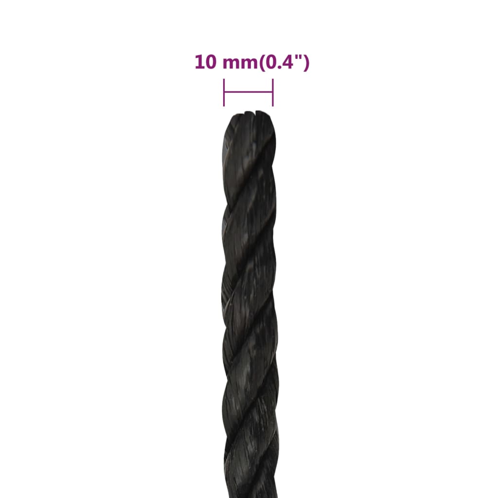 arbejdsreb 10 mm 25 m polypropylen sort