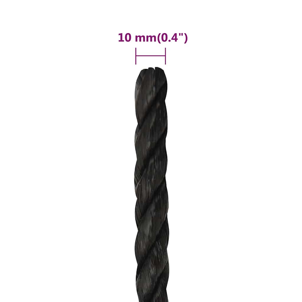arbejdsreb 10 mm 50 m polypropylen sort