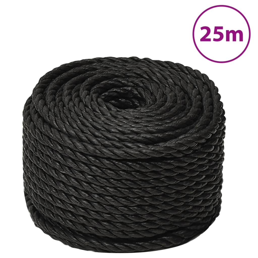 arbejdsreb 12 mm 25 m polypropylen sort