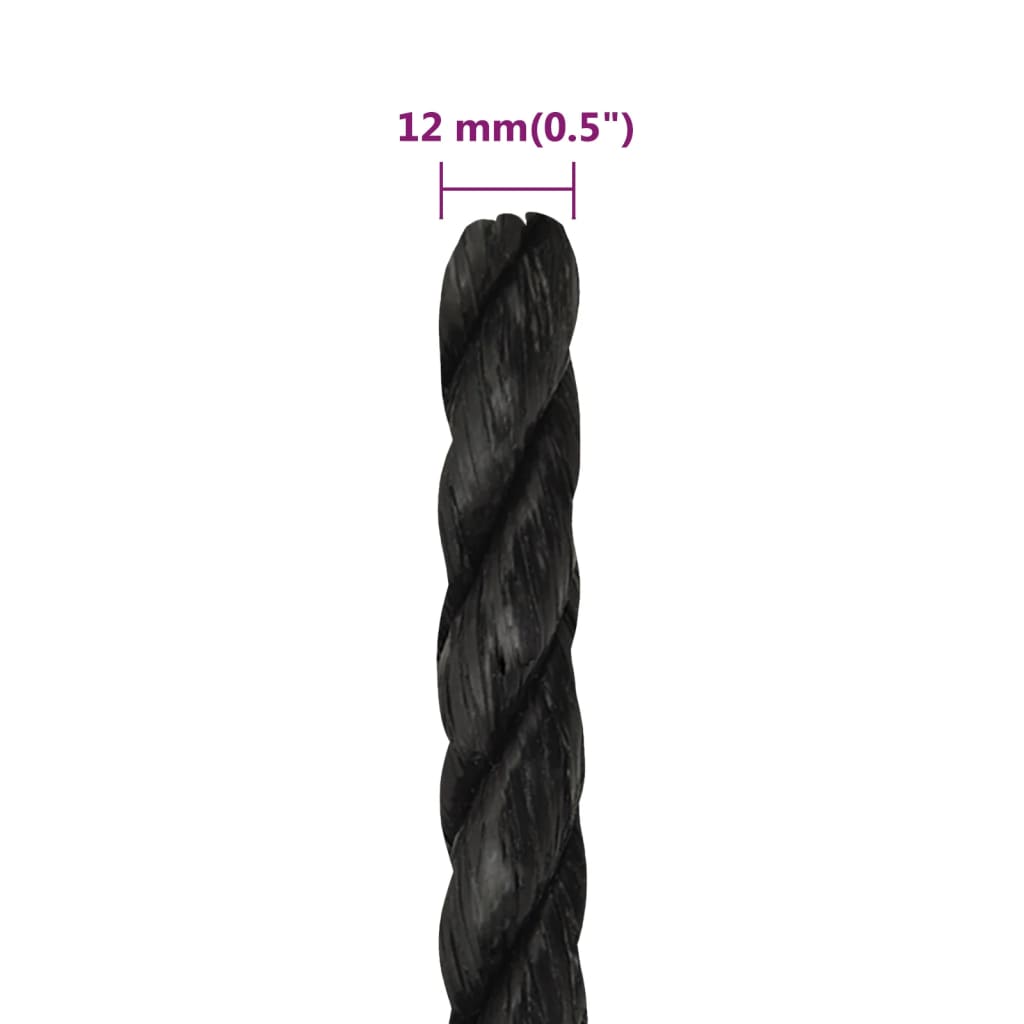 arbejdsreb 12 mm 250 m polypropylen sort