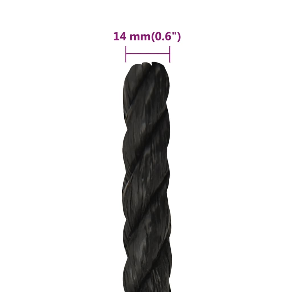 arbejdsreb 14 mm 250 m polypropylen sort