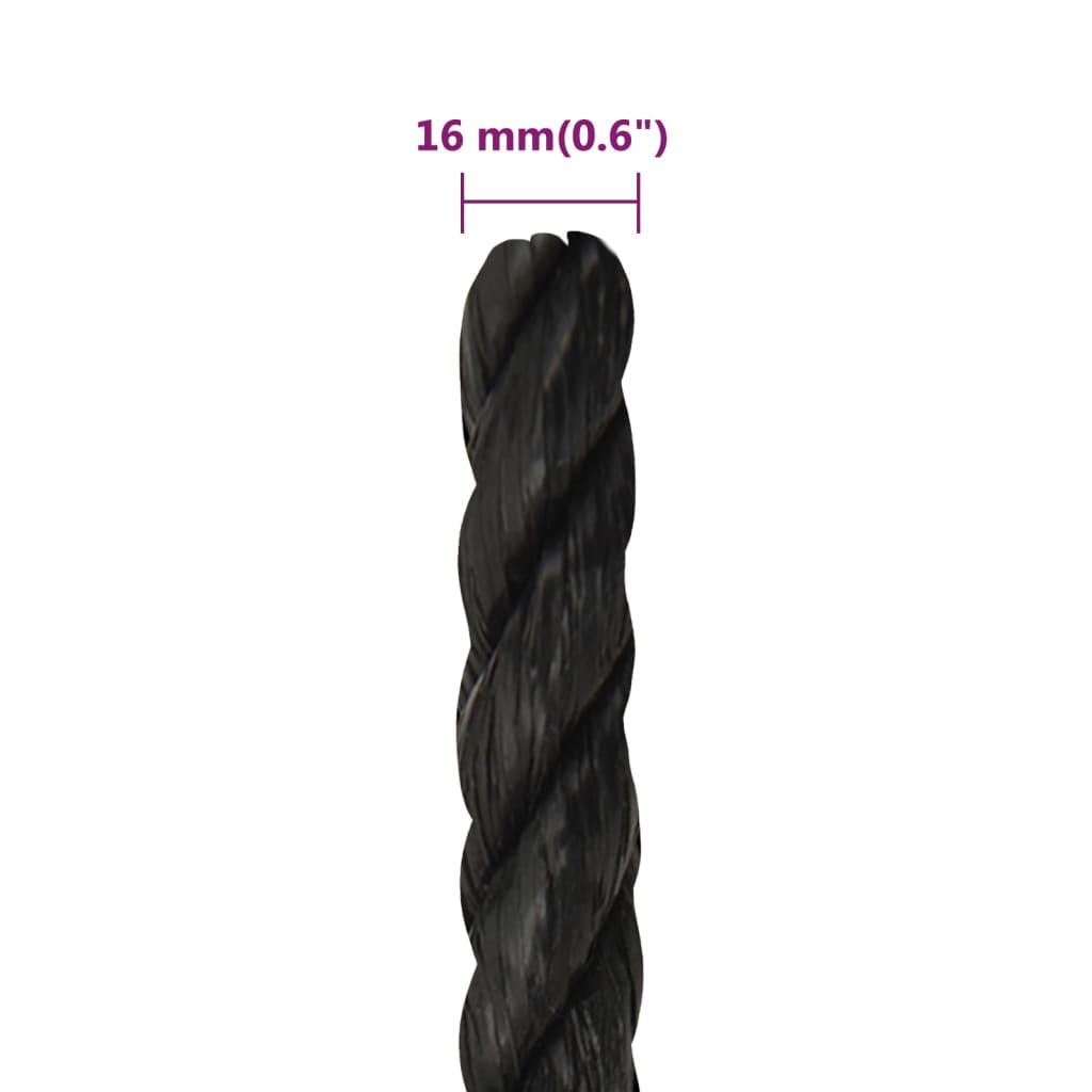 arbejdsreb 16 mm 250 m polypropylen sort