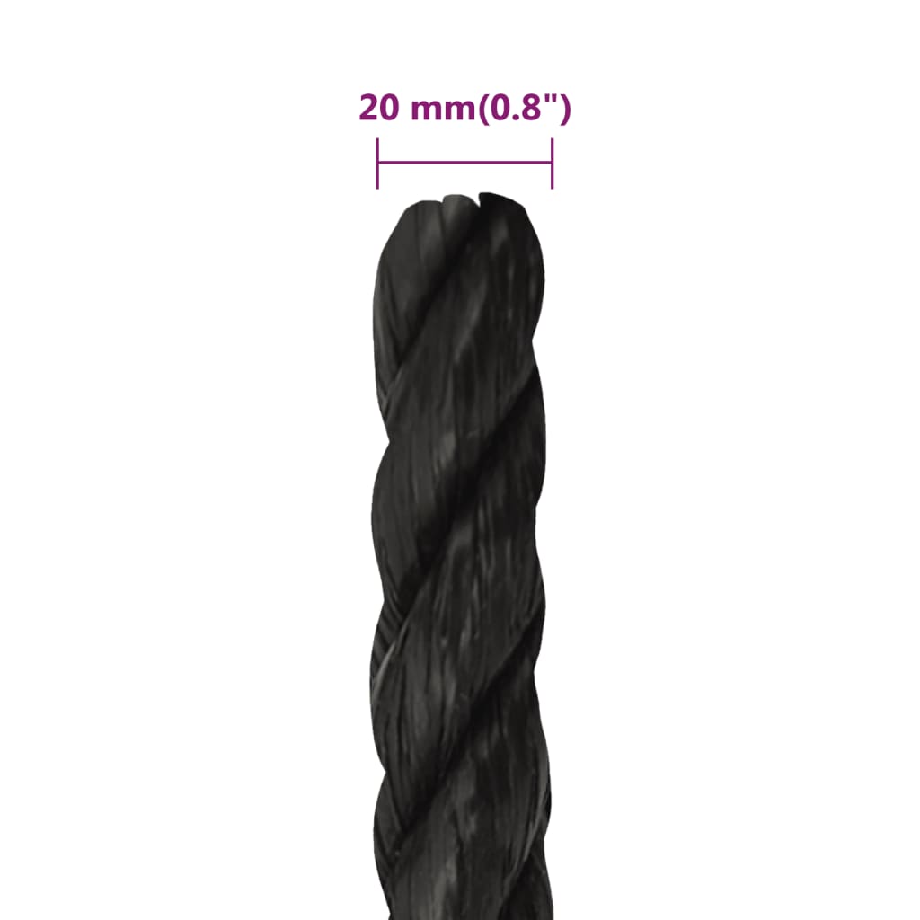 arbejdsreb 20 mm 100 m polypropylen sort