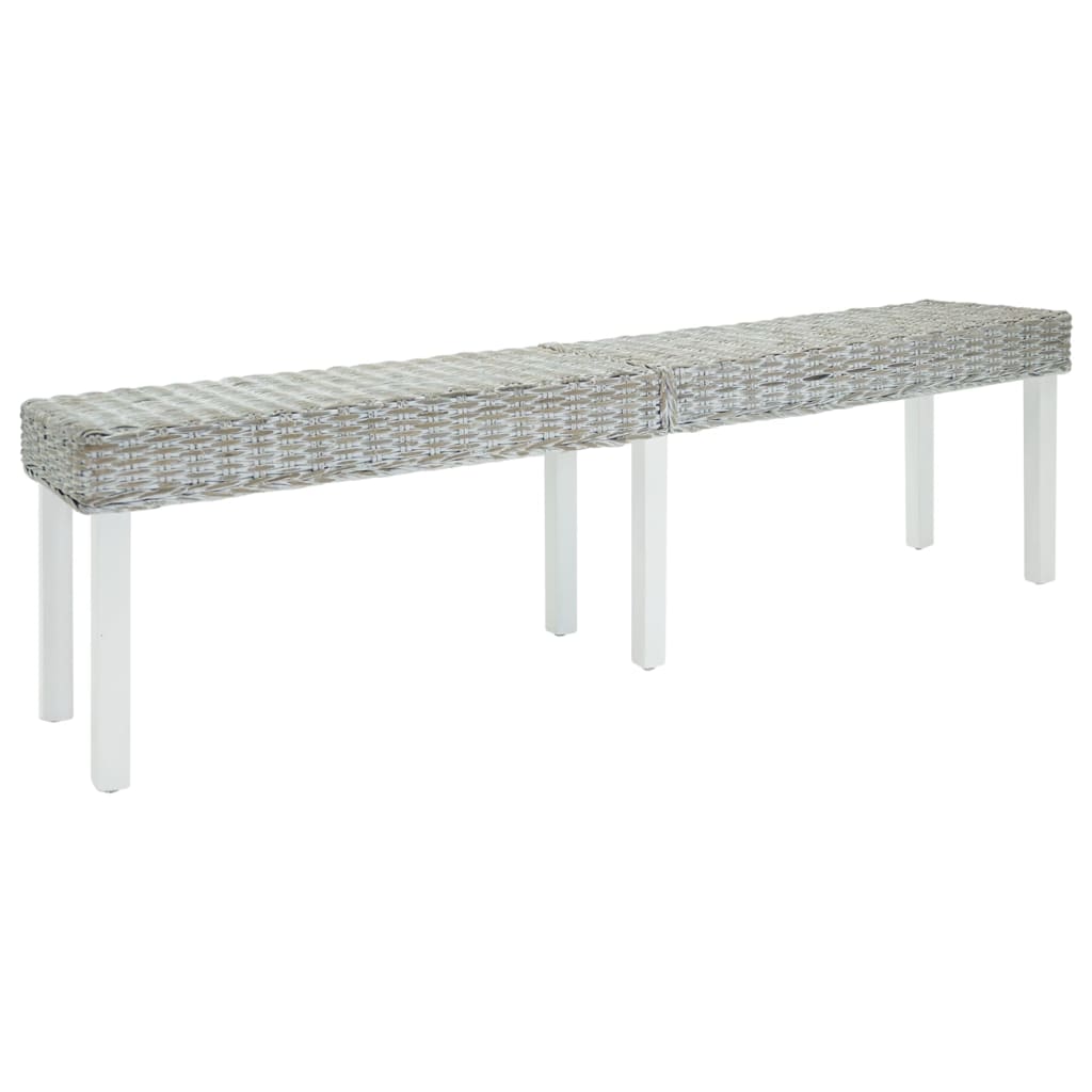 bænk 160x35x45 cm naturlig kubu-rattan og massivt mahognitræ hvid