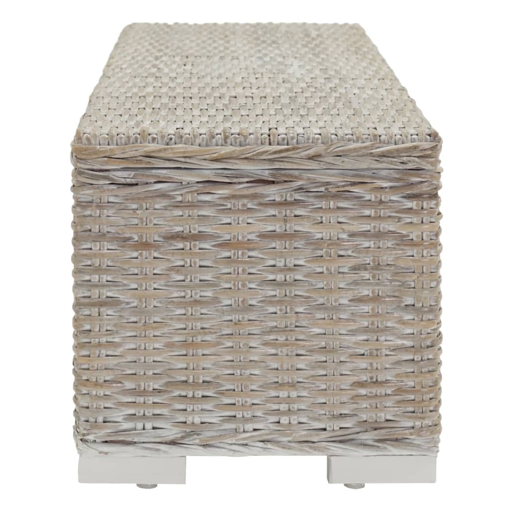 opbevaringsboks 110 cm naturlig kubu-rattan massivt mahogni hvid