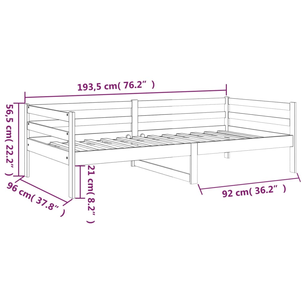 daybed 90x190 cm massivt fyrretræ gyldenbrun