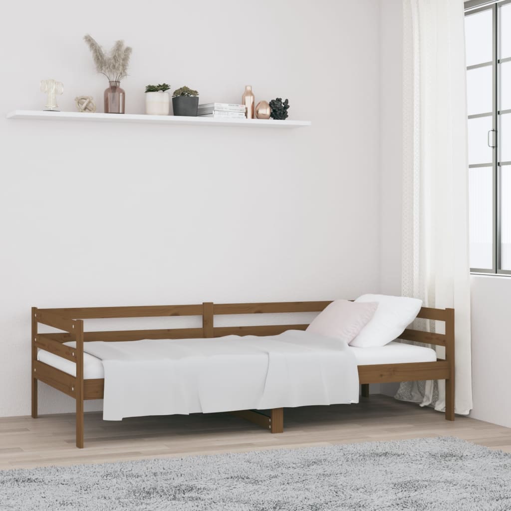 daybed 90x190 cm massivt fyrretræ gyldenbrun