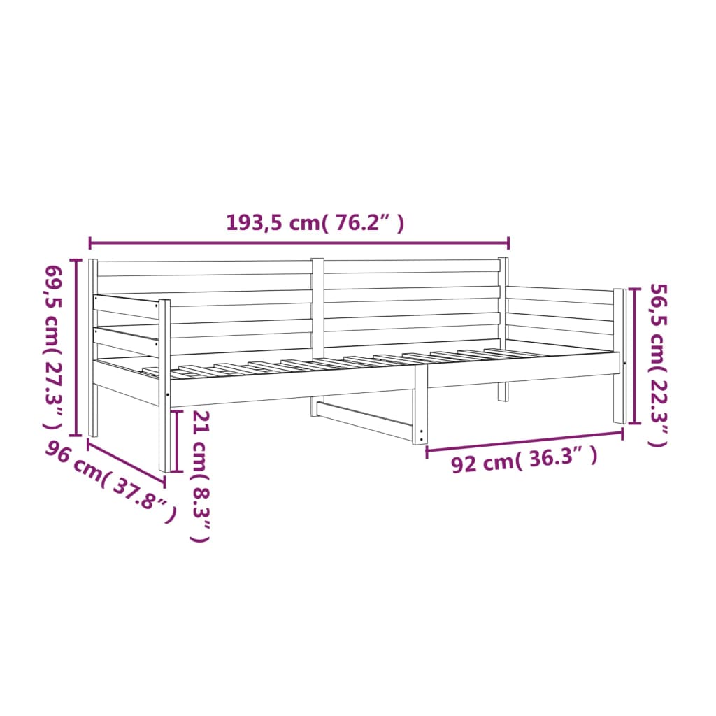 daybed uden madras 90x190 cm massivt fyrretræ