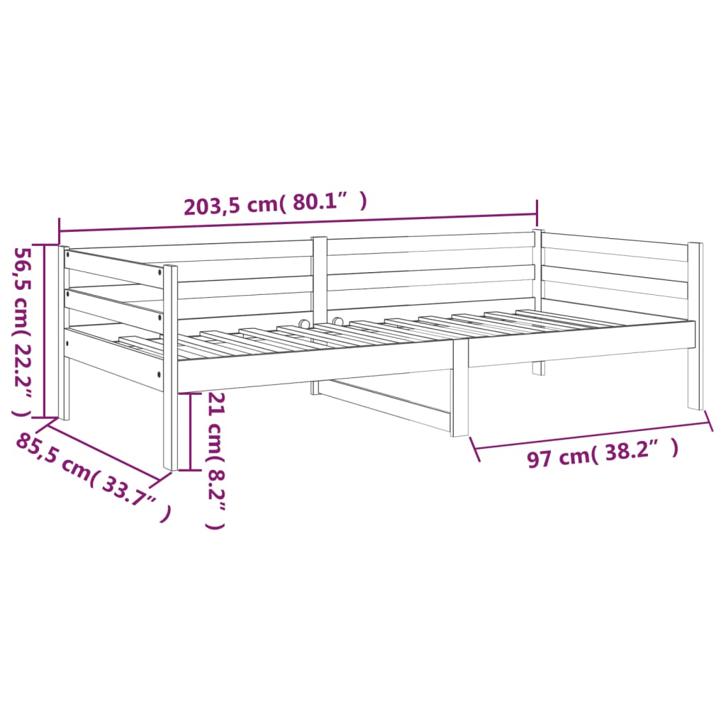 daybed uden madras 80x200 cm massivt fyrretræ