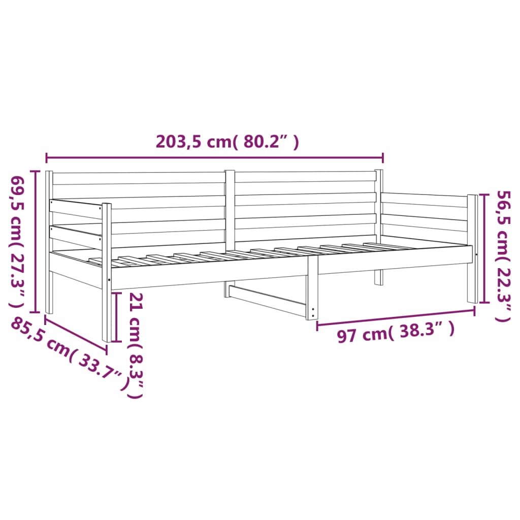 daybed uden madras 80x200 cm massivt fyrretræ