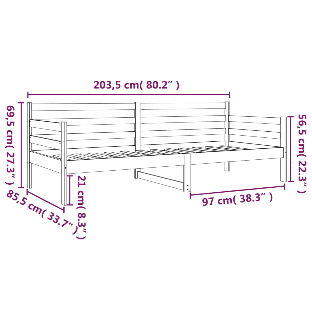 daybed uden madras 80x200 cm massivt fyrretræ hvid
