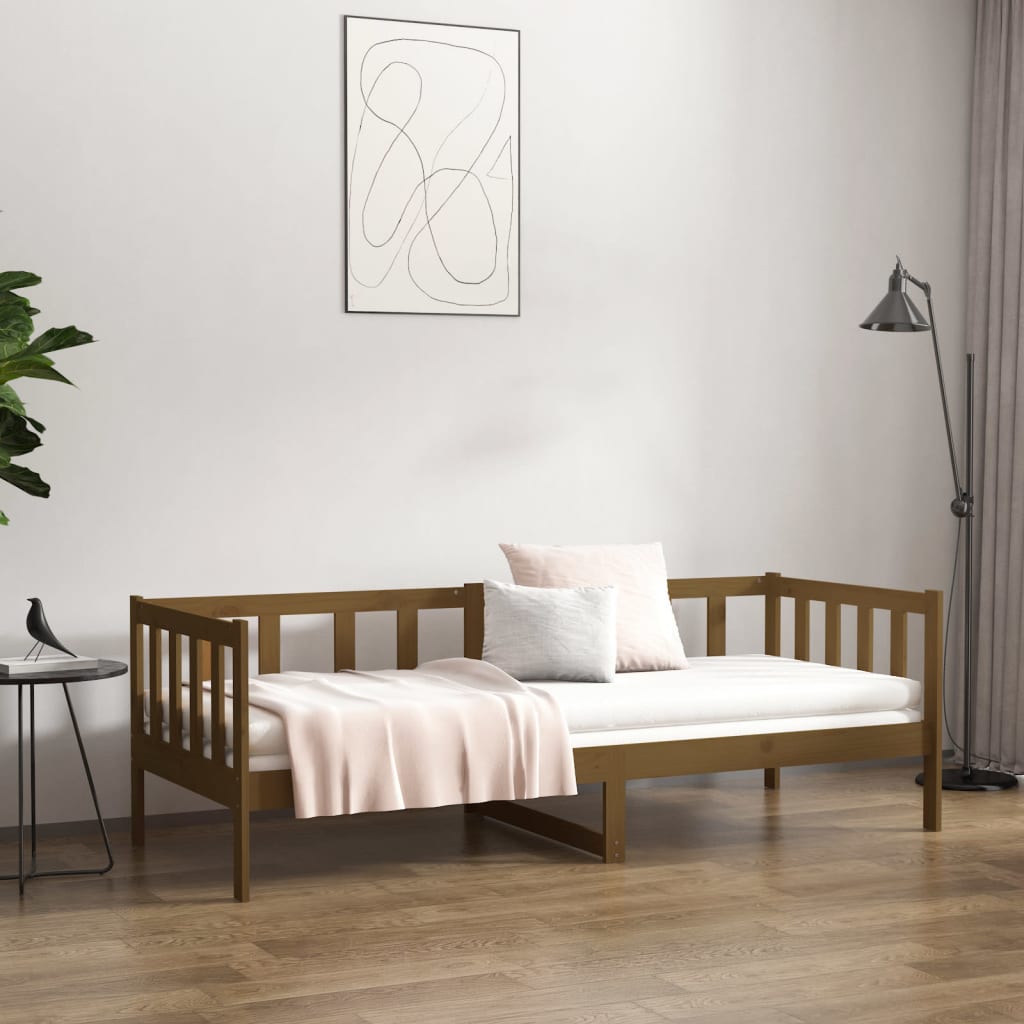 daybed 80x200 cm massivt fyrretræ gyldenbrun