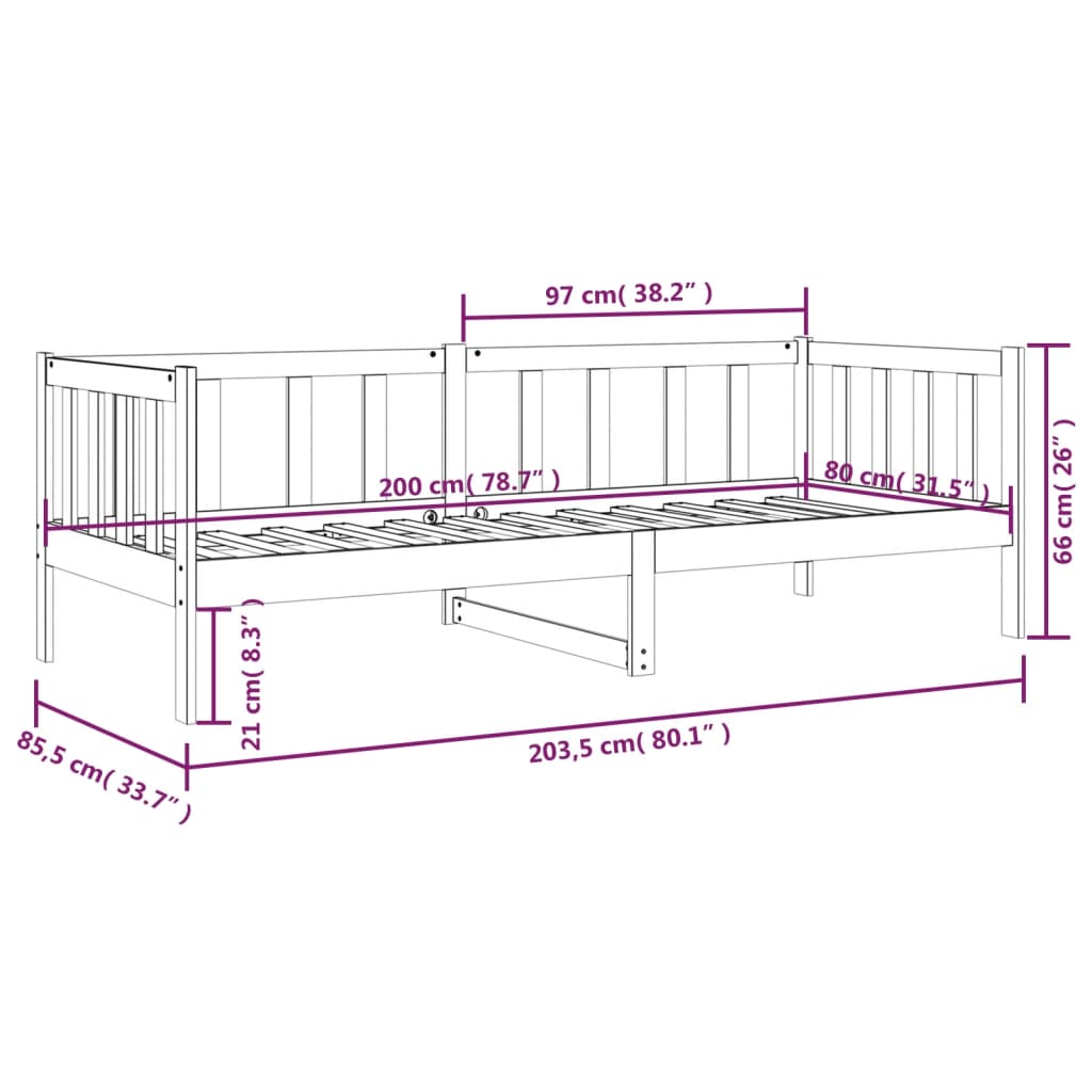 daybed 80x200 cm massivt fyrretræ gyldenbrun