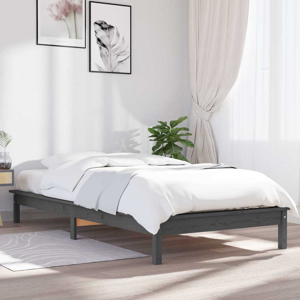 sengeramme 90x200 cm massivt fyrretræ grå