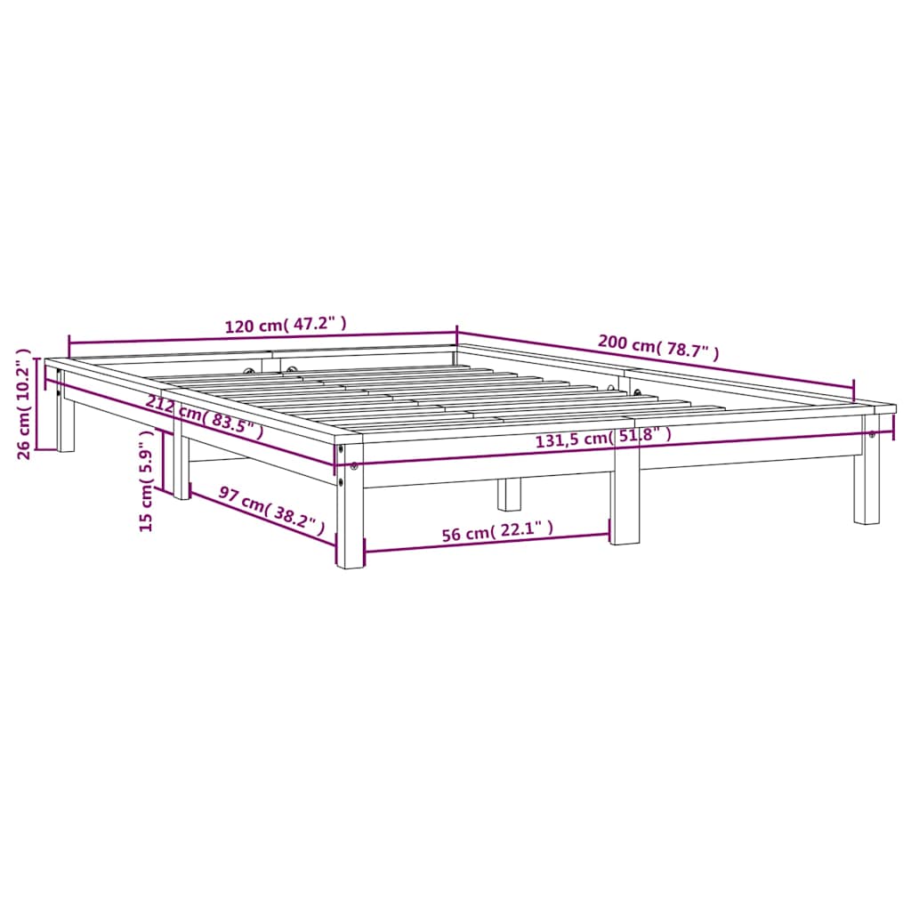 sengeramme 120x200 cm massivt fyrretræ sort