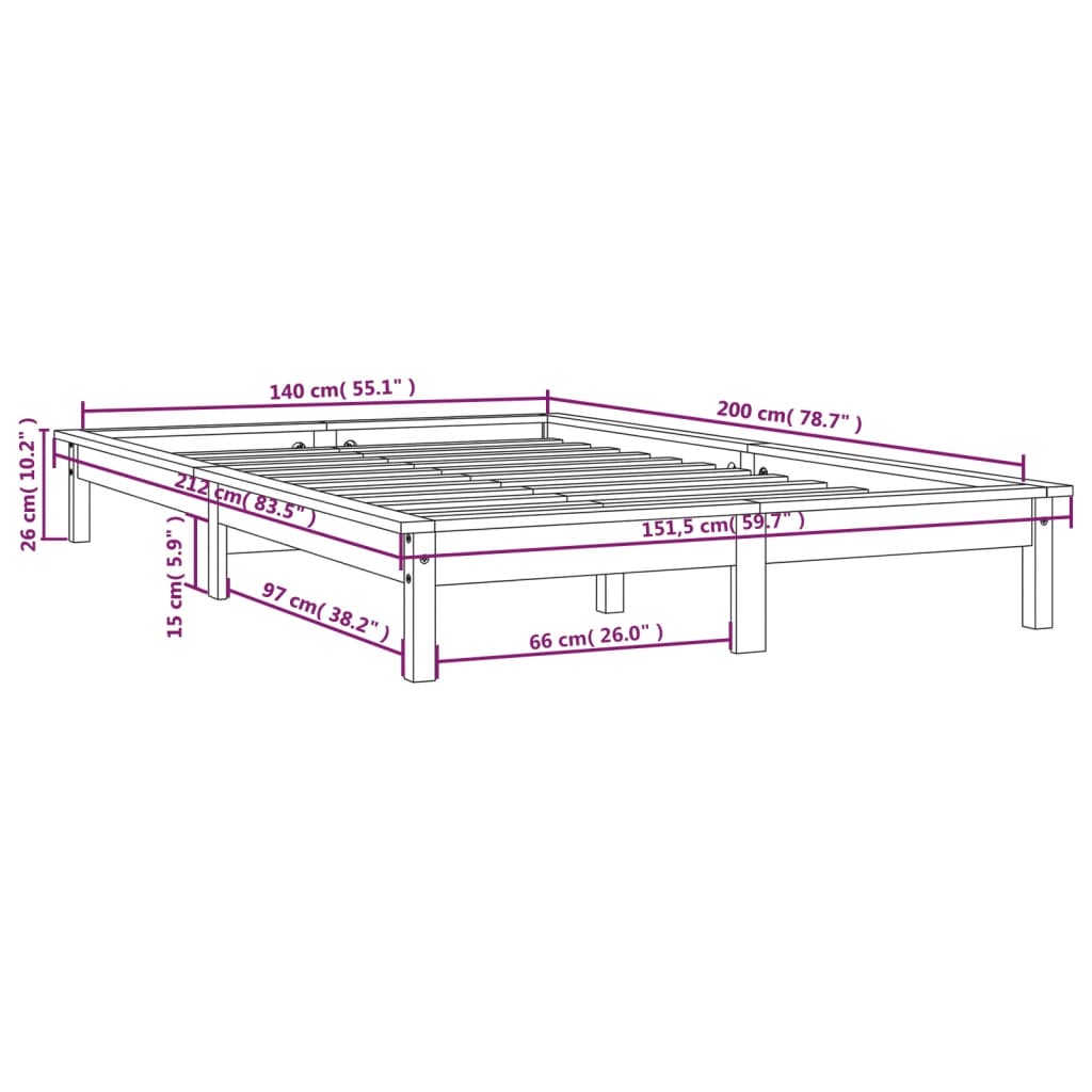 sengeramme 140x200 cm massivt fyrretræ hvid