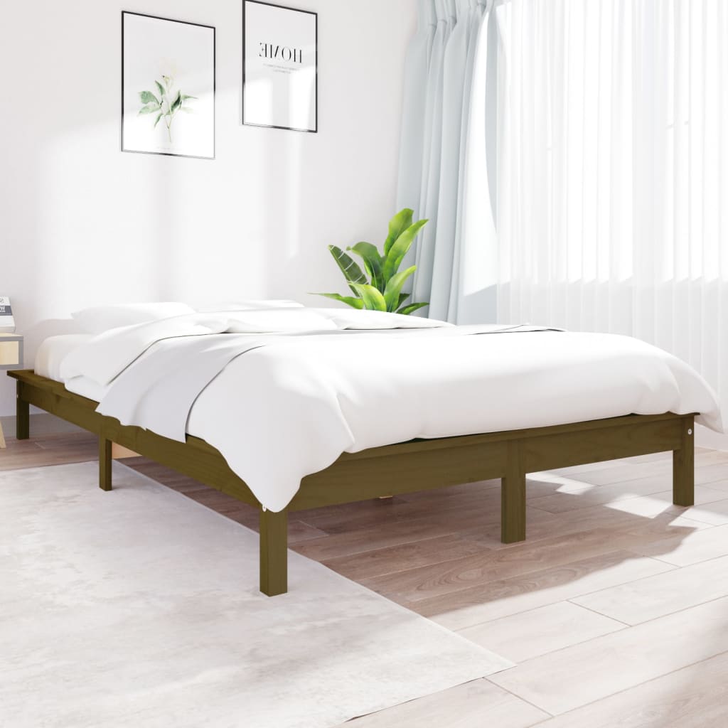 sengeramme 140x200 cm massivt fyrretræ gyldenbrun