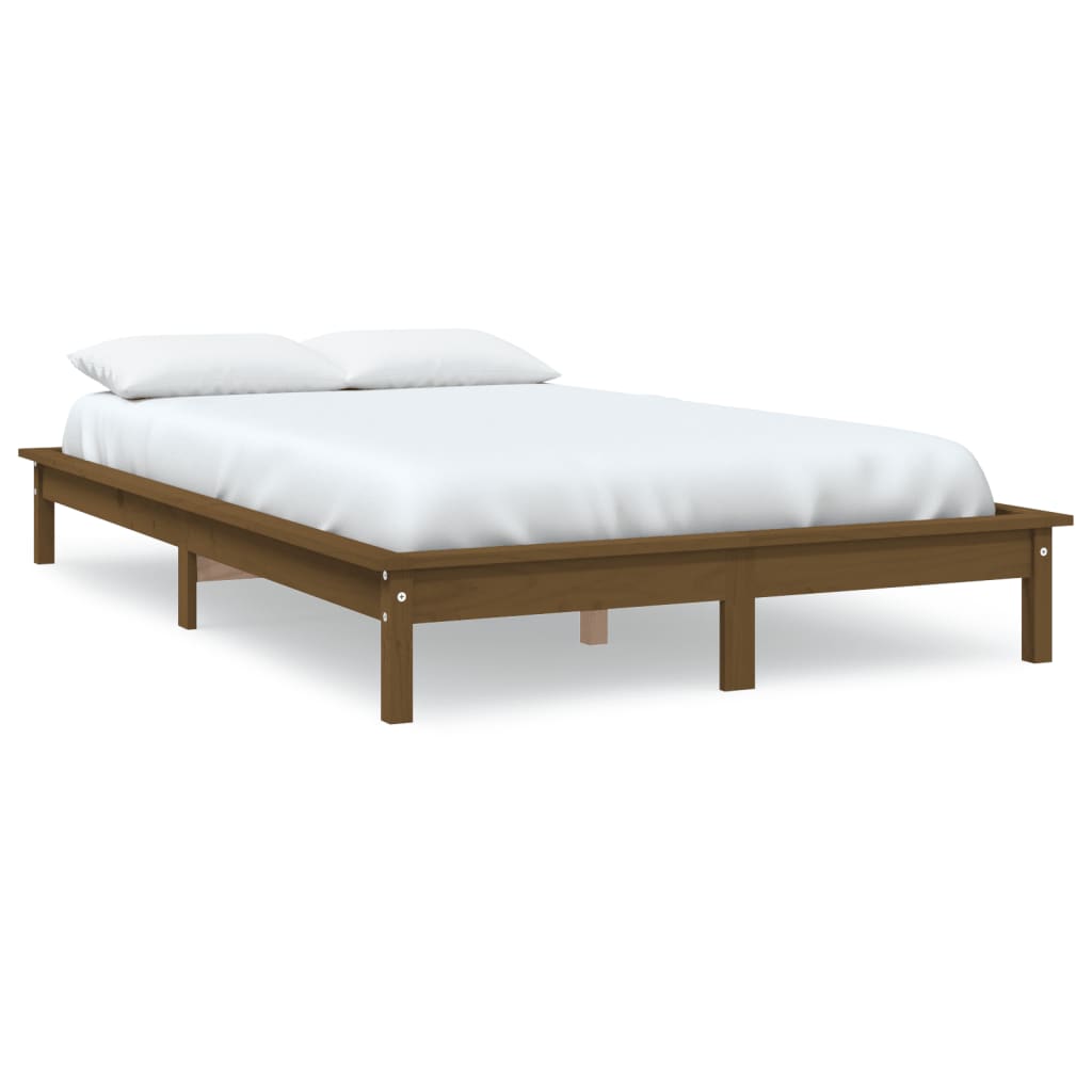 sengeramme 200x200 cm massivt fyrretræ gyldenbrun