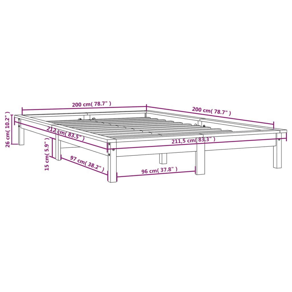 sengeramme 200x200 cm massivt fyrretræ gyldenbrun